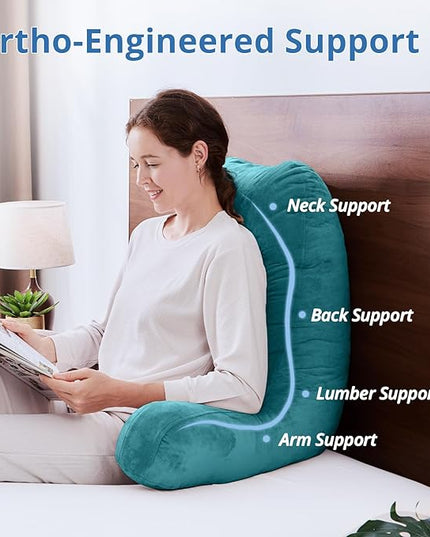 Sasttie 25-inch Reading Pillows for Sitting in Bed Adult, Jumbo Velvet Back Pillow Bed Sitting Up, XL High Back-Rest Support Cushion for Sit Up on Couch & Floor, Oeko-Tex Certified, Teal Blue