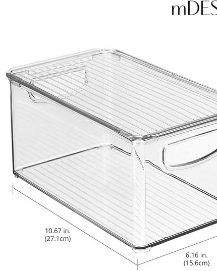 mDesign Plastic Deep Storage Bin Box Container with Lid and Built-In Handles - Organization for Fruit, Snacks, or Food in Kitchen Pantry, Cabinet, or Cupboard, Ligne Collection, 2 Pack, Clear