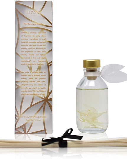 LOVSPA Reed Diffuser Set, Amber Romance Scented Oil Diffuser with Sticks, Home Fragrance Accessories for Bathroom Shelf Decor, Aroma Diffusers for Home or Office Fall Decor, USA Made