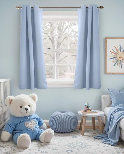 YoungsTex Light Blue Blackout Curtains 48 Inch Long for Kids Bedroom - Short Length Thermal Insulated Drapes with Grommet Room Darkening Privacy for Kitchen Bathroom Window, 2 Panels, 42 x 48 Inch