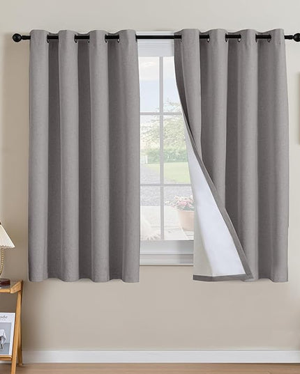 H.VERSAILTEX Linen Curtains 100% Blackout Curtains for Bedroom 54 inch Long Full Light Blocking Nature Linen Blended Window Curtains for Living Room Nickel Grommet (2 Panels, Heathered Dove)