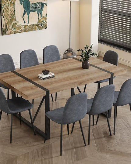 Dining Table Set for 8，9 Piece Dining Table Set，71'' Kitchen Table and Suede Nap Fabic Chairs Set of 8，for Kitchen Dining Room