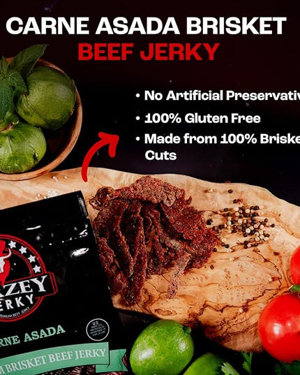 Jerzey Jerky Carne Asada Brisket Jerky 2.5oz (2 Pack) – High Protein, Gluten Free and Healthy Beef Snacks with Rich, Authentic Flavor