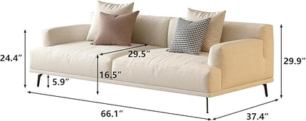 66.1” Modern Loveseat Sofa, 2-Seater Upholstered Couch with Deep Seat, Fixed Cushions, Durable Frame and Metal Legs, Easy to Assembly, Beige Fabric Sofa for Small Spaces