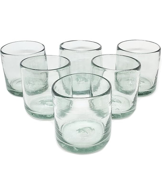 Clear Blown 8 oz DOF Rocks Glasses (set of 6) Mexican Handmade Glassware, Recycled Glass, Lead-free, Toxin-Free (DOF Rocks)