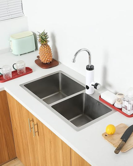 Silicone Kitchen Sink Organizer Tray for Multiple Usage,Eco-Friendly Sponges Holder for Kitchen Bathroom Counter or Sink,Dish Soap Dispenser,Scrubber,Bottle,Cup (Red, 12"×4")