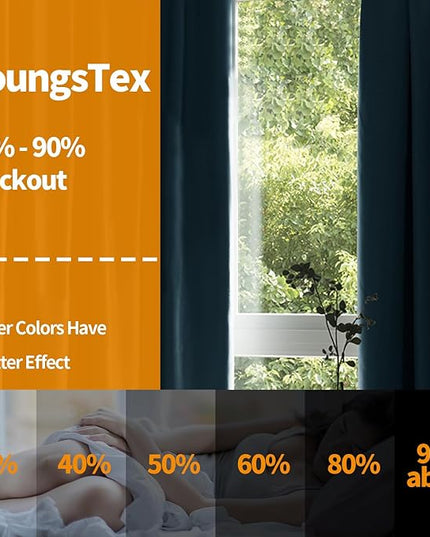 YoungsTex Short Blackout Curtains for Bedroom Thermal Insulated with Grommet Top Room Darkening Window Curtains for Living Room, 2 Panels, Stone Blue, 42 x 45 Inch