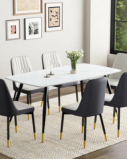 7 Piece Modern Dining Set, 62'' Sintered Stone Dinner Table for 6, 6 Chairs, Easy to Assemble