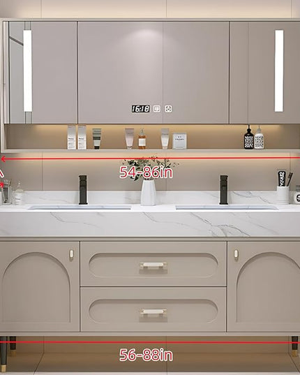 72IN Floor Standing Vanity Bathroom Double Sink - Double Sink Bathroom Vanities, Bathroom Wall Mirror Includes Smart Defogging & LED Lights | Splash Guard, Exquisite Handles (Beige)