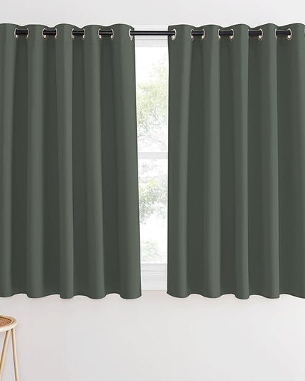 NICETOWN Blackout Kids Room Curtain 54 inch Length, Thermal Insulated Grommet Window Treatment Sound Reducing Room Darkening for Bedroom, Dark Mallard, 1 Panel, W66 x L54