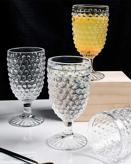 Hobnail Drinking Glasses Goblet Water set of 6, 13 oz Iced Tea Glasses Ideal for Soda Wine Milk Coke Juice and Beer Perfect for Weddings Parties Bars