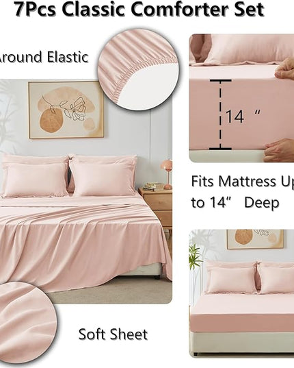 CozyLux Queen Comforter Set Blush Pink - Bed in a Bag Queen Size 7 Pieces, Luxury Soft Bed Set for All Seasons, Bedding Set with Down Alternative Comforter, Sheets, Pillowcases & Shams