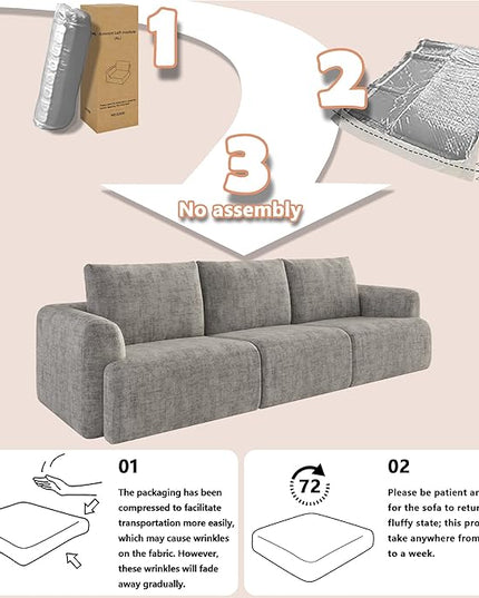 EASE MOOSE Boneless Couch for Living Room, Sectional Cloud Sofa, Modular Cloud Couch, 3-Seater Deep Seat Sofas with Pillow for Bedroom, Apartment, No Assembly Required, Chenille (Light Grey)