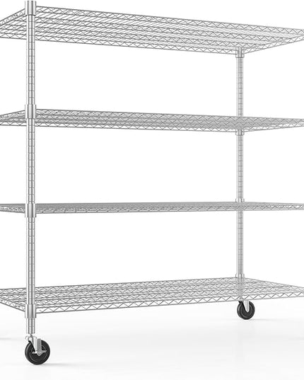 Himimi Storage Shelves with Wheels, 4-Tier Heavy Duty Steel Wire Rack Storage Shelving, Adjustable Metal Storage Shelves for Garage Kitchen Pantry Bathroom Laundry 18" D*60" W*72" H, Silver