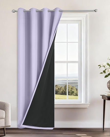 Yakamok 100% Blackout Curtains 84 Inches Long, 2 Thick Layers Heat and Full Light Blocking Soft Thermal Insulated Drapes for Bedroom(52" Wide Each Panel, Lilac, 1 Panel)