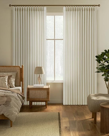 Pinch Pleated Cream Beige 72 Inch Length Curtains for Bedroom，Rustic Oatmeal Viral Sheer Window Drapes Light Filtering Privacy Cottagecore Office Sunroom Back Tab Fabric Curtain 40" W x 72" L