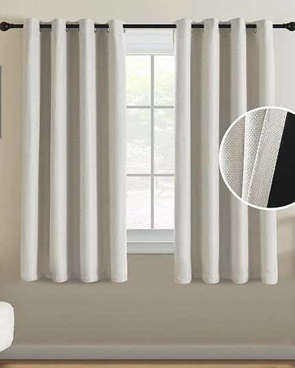 H.VERSAILTEX 90% Blackout Linen Curtains 63 Inches Long for Bedroom/Living Room Thermal Insulated Grommet Curtain Drapes Primitive Textured Burlap Effect Window Drapes 1 Panel - Heather Ivory/Black