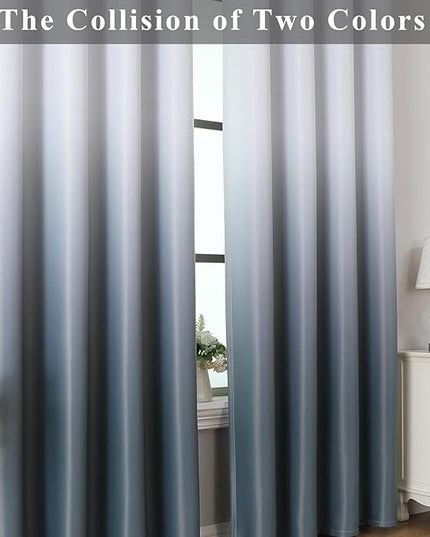 Estelar Textiler Steel Grey and Greyish White Ombre Blackout Curtains, Full Room Darkening Drapes for Living Room, Grommet Thermal Insulated Curtain Panels for Bedroom, 52Wx96L, 2 Panels