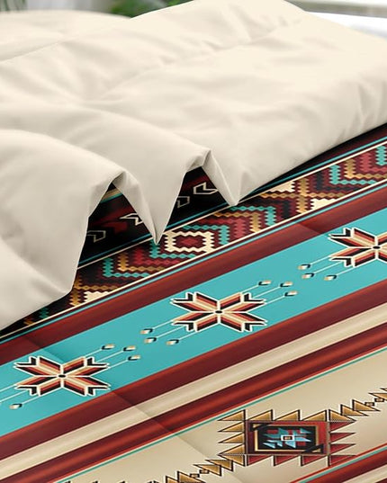 Comforter Set Full Size, African Tribal Ethnic 7 Pcs Bedding for Kids and Adults, Mexican Moroccan Aztec Bed Sheet Sets with Fitted Sheet 2 Pillowcases & 2 Shams for Bedroom Bed Decor