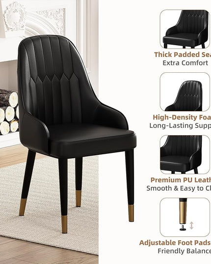 5-Piece Round Dining Table Set for 4 with Storage, Kitchen Table with 4 PU Leather Chairs, Space Saving for Breakfast Nook, Dinette, Dining Room (Walnut Dining Table-4 Black Chairs)