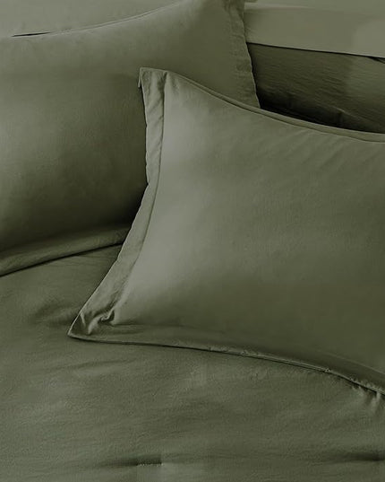 WRENSONGE King Size Comforter Set- 7 Pieces Soft Olive Green Bed in a Bag King with Fitted Sheet, Flat Sheet, 2 Pillow Shams, and 2 Pillowcases-Warm King Bedding Set for All Season