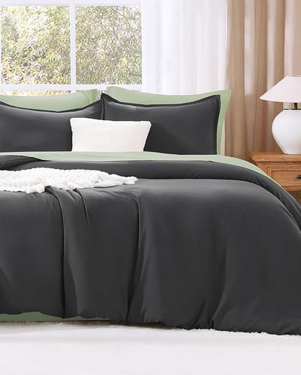 Litanika Grey Comforter Full Set, Dark Gray Lightweight Plain Bedding Comforters Sets, All Season Fluffy Bed Set (79x90In Comforter & 2 Pillowcases)