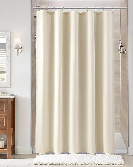 Naturoom Warm Beige 60 Inch Shower Curtain - Stall Narrow Half Linen Ultra Thick Fabric Shower Curtain Set with Hooks, Boho Farmhouse Rustic RV Camper Bath Curtains for Bathroom, 60x72