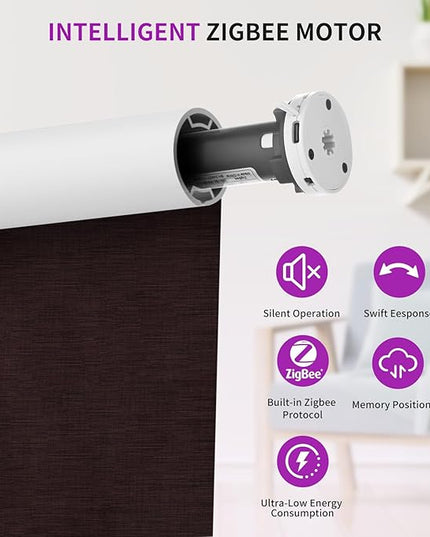 Astomi Motorized Blinds with Remote - Blackout Smart Roller Shades Compatible with Alexa & Goggle Home, Solar Rechargeable, Custom Size 22" - 100" for Indoor Window, Brown