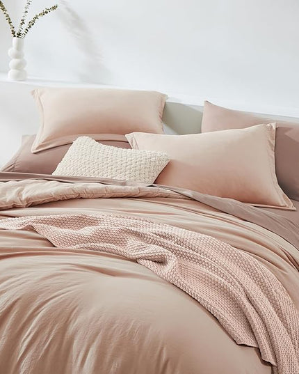 WRENSONGE Queen Comforter Set - 7 Pieces Clay Pink Soft Bed in a Bag Queen with Fitted Sheet, Flat Sheet, 2 Pillow Shams, and 2 Pillowcases- Warm Bedding Sets for All Season