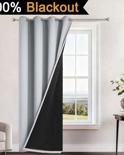 Yakamok 100% Blackout Curtains 96 Inches Long, 2 Thick Layers Heat and Full Light Blocking Soft Thermal Insulated Drapes for Bedroom(52" Wide Each Panel, Light Grey, 1 Panel)