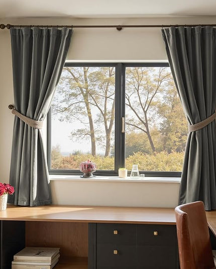 Lazzzy Velvet Blackout Curtains Thermal Insulated Room Window Drapes Super Soft Luxury Curtains for Living Room Bedroom Rod Pocket 2 Panels, Grey, 42" W x 72" L