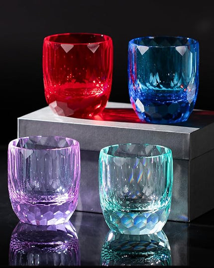 KAMMAK Crystal Whiskey Glasses Set of 2, 7oz Old Fashioned Glasses Stemless, Hand Blown Colored Cocktail Glasses, Engagement Gifts for Couples, Women, Men