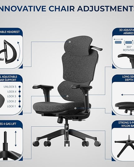 Ergonomic Office Chair – Computer Chair with Divided Tilted Back, Adjustable Armrests & Soft Seat – Holds Up to 290bs (Gray)