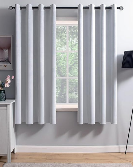 MIULEE 2 Pieces Greyish White Velvet Curtains Exquisite & Elegant Grommet Thermal Soundproof Room Darkening Light Blocking Curtains/Drapes for Living Room Bedroom 52 x 63 Inch