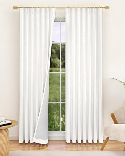 YZ HOME Ivory Pinch Pleated Linen Blackout Curtains 84 Inch Length 2 Panels for Bedroom Living Room Darkening Thermal Insulated Farmhouse Neutral Back Tab Pinch Pleat Drapes with Hooks