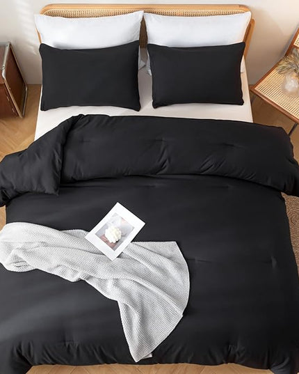 ROSGONIA Black Comforter Set Queen, 3pcs(1 Boho Black Comforter & 2 Pillowcases) All Season Bedding Lightweight Bedspread Blanket Quilt Bed Set