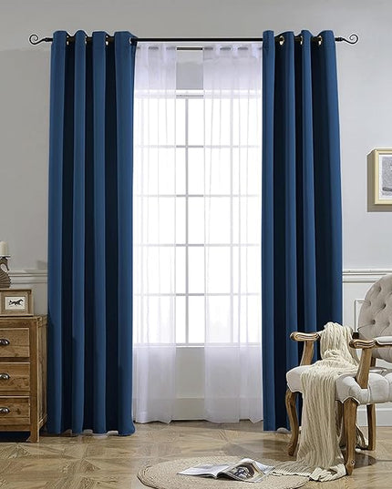 NICETOWN Blackout Window Curtains 72 inches Long, Thermal Insulated Grommet Room Darkening Window Treatments for Bedroom/Living Room, Moroccan Blue, Set of 2, W37 x L72