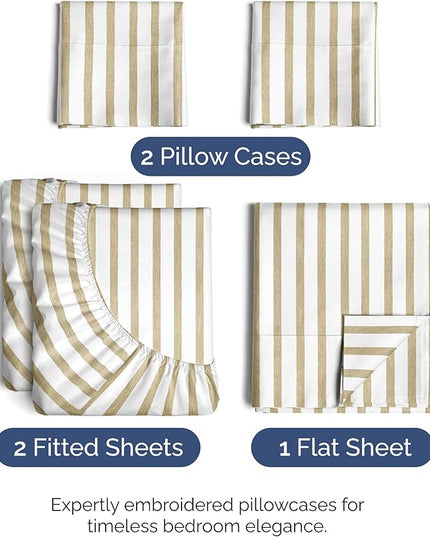 Split King Size 5 Piece Sheet Set - Comfy Breathable & Cooling Bed Sheets Set - Hotel Luxury Bedding for Women, Men, Kids, Teens, Boys & Girls - Deep Pockets, Soft and Wrinkle Free - Beige Stripes 2