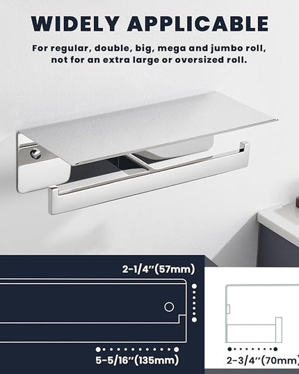 Suyar Double Toilet Paper Holder, SUS 304 Stainless Steel Bathroom Toilet Paper Roll Holder with Shelf, Polished Chrome