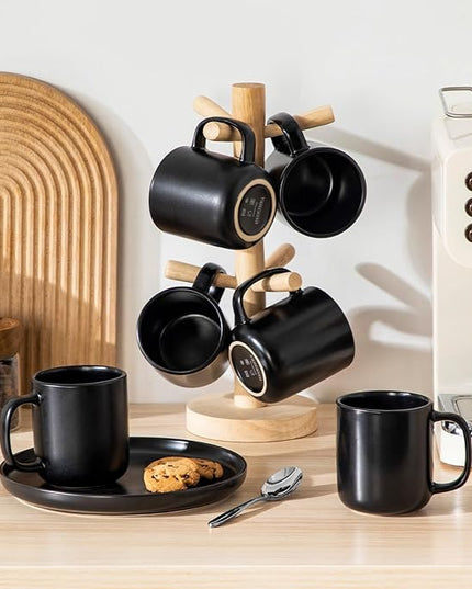 vancasso Stoneware Coffee Mugs Set, 12 oz Ceramic Coffee Cups for Latte Hot Tea Cappuccino Cocoa Milk Cups Set of 6, Dishwasher & Microwave Safe, Matte Black