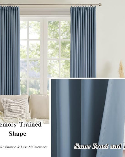 KEQIAOSUOCAI Dusty Slate Blue Blackout Curtains for Boys Bedroom, Pinch Pleat with Hooks, Room Darkening Block Out Curtain 63 Inches Long 2 Panels, 40 by 63 Inch Dark Steel Blue
