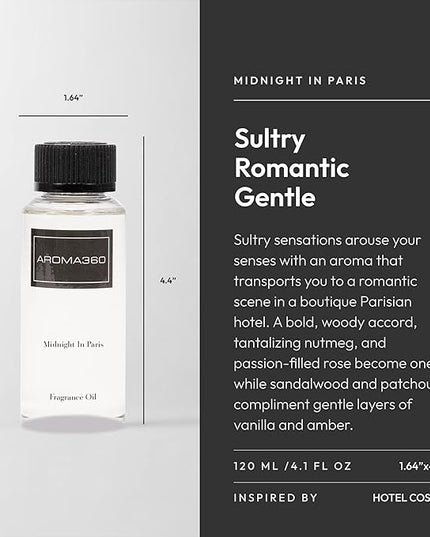 Aroma360 Diffuser Oil - Midnight in Paris - Aromatherapy Essential Fragrance Oil - Sandalwood, Warm Virginia Cedar & Beautiful Iris - 120ML 4.1 Fl oz