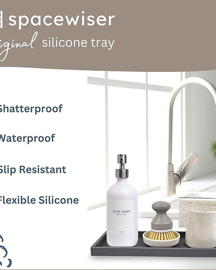 Countertop and Vanity Tray - 11.7" Silicone Bathroom Tray Countertop, Dish Soap Trays for Kitchen Counter, Sink Organizer Caddy Accessories, Toilet Plant Shower Makeup Mat Oil Holder