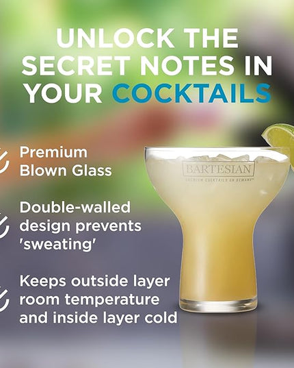 Bartesian Cocktail Glass Sets - Stemless Margarita Drinking Glassware for Cocktails & Mocktails - Bar Glasses for Martini, Margarita, Pina Colada, Whiskey Sour, Old Fashioned - Set of 2