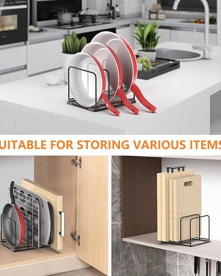 Kitchen Cabinet Organizer, 2PCS Steel Cookware Holder, Divided Holder with 3 Slots for Skillets Baking Tray and Chopping Board Rack - Pan Holder Storage (2.2 Inch Width Slots)