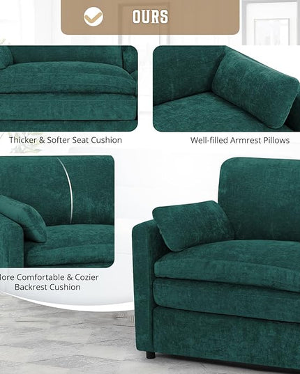 69" Chenille 2 Seats Sofa with 2 Pillows, Modern Upholstered Sofa with Deeper Seats, Comfy Sofa with Thickened Cushions for Living Room, Apartment,Teal