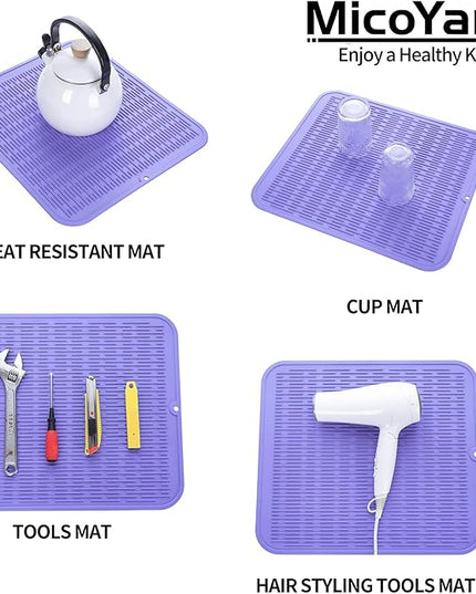 Silicone Dish Drying Mat for Multiple Usage,Easy clean,Eco-friendly,Heat-resistant Silicone Mat for Kitchen Counter or Sink,Refrigerator or Drawer Liner Light Purple 2XL 24 inches x 18 inches