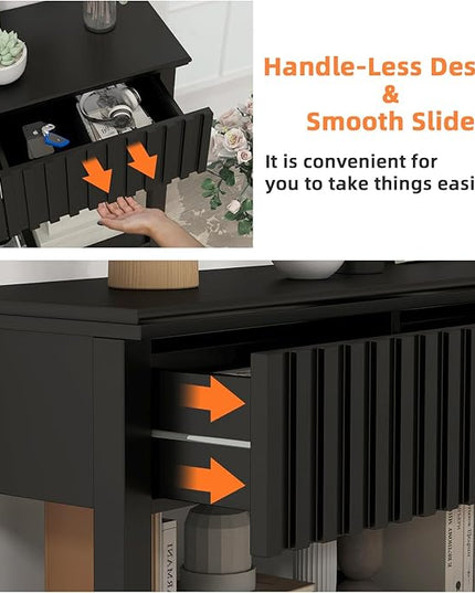 LAZZO Painted Wood Console Table Narrow Long Sofa Table Modern Behind Couch Table Fluted Entryway Table with 3 Drawers and Open Storage Shelf for Living Room, Foyer and Hallway Black (Black, 1 Tier)