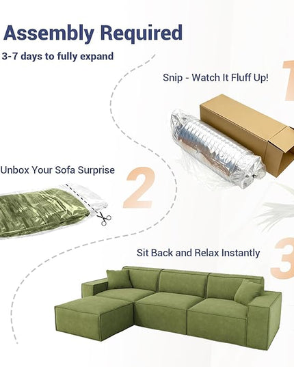 Cloud Couch Sectional, Comfort Chenille Boneless Couch for Living Room, Memory Foam Deep Seat Modular Sectional Sofa Compression Floor Sofa, No Assembly Required