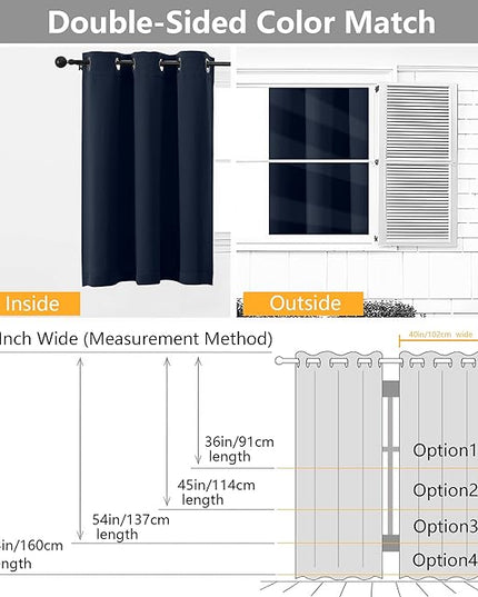 Simplebrand Navy Blue Curtains for Bedroom 63 Inch Length 2 Panels Set, Room Darkening Thermal Insulated Energy Saving Curtains for Nursery, Grommet Solid Soft Window Treatment Drapes, W40 x L63